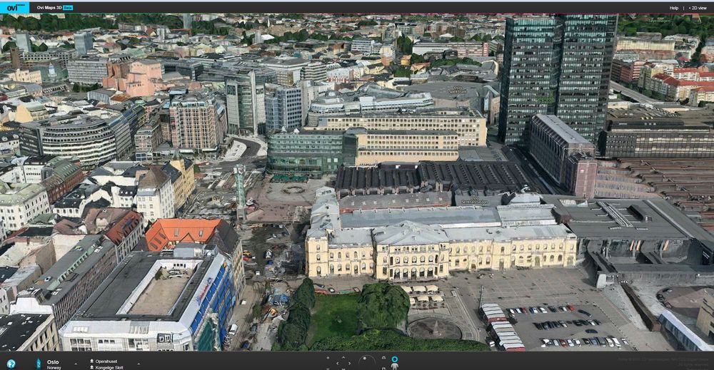 Jernbanetorget i Oslo vist i Ovi Maps 3D.