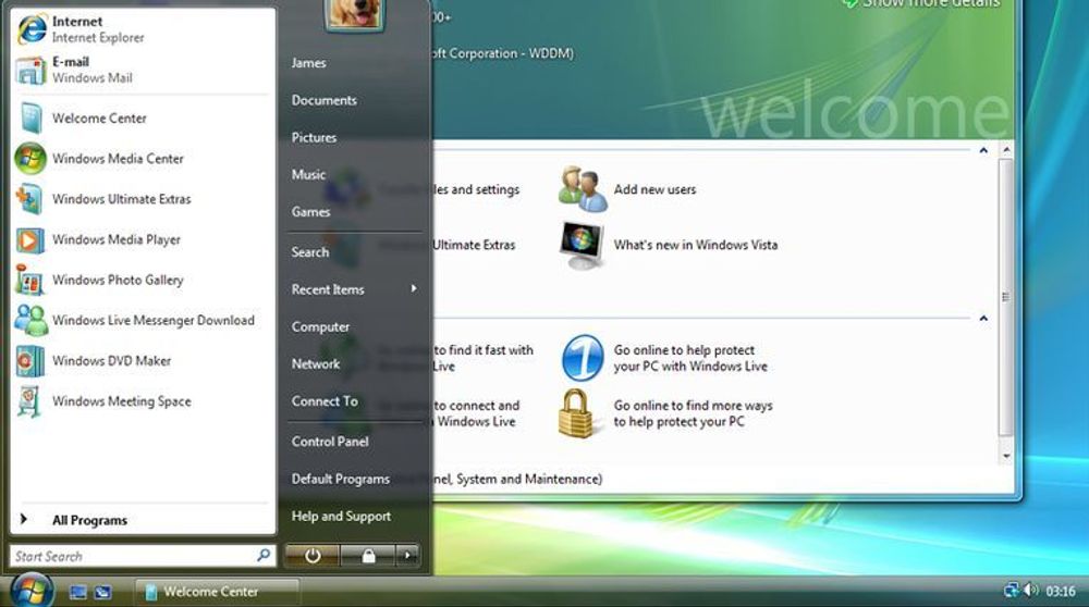 Skrivebordet i Windows Vista.