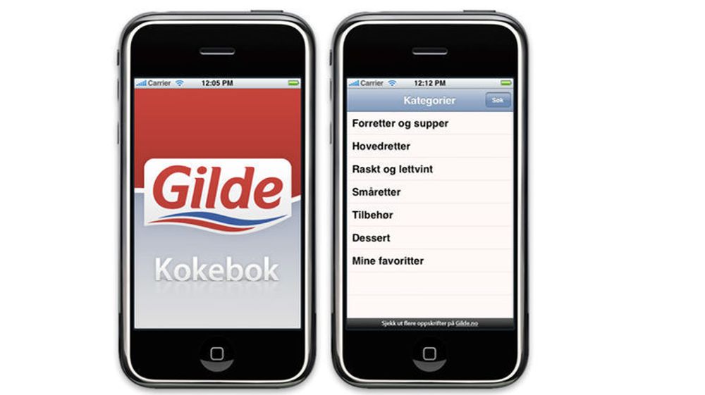 Applikasjonen inneholder over 350 oppskrifter fra Gilde-kjøkkenets store samling