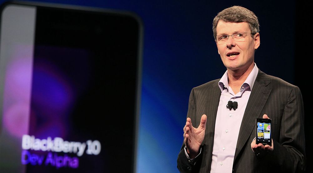 Thorsten Heins, president og administrerende direktør i RIM holder tale under BlackBerry World Conference i Orlando, Florida, den 1. mai 2012, hvor blant annet en tidlig utgave av BlackBerry 10 ble presentert.