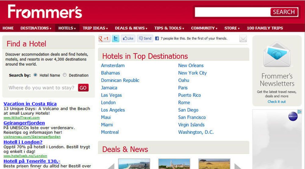 Nettstedet til Frommer's tilbyr omtaler av hoteller og reisemål, samt tips og råd i forbindelse med ulike reiser.