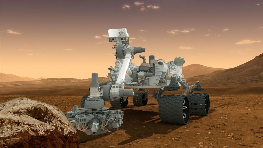 Illustrasjon av Curiosity-kjøretøyet som er en sentral del av NASAs Mars Science Laboratory-prosjekt. Kjøretøyet skal brukes til å granske mulighetene Mars har og har hatt til å opprettholde mikrobielt liv.