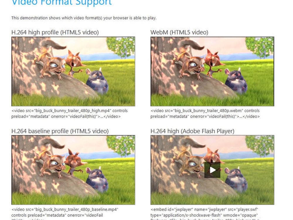 Bilde av Microsofts nye testside for webvideo i nettleseren.