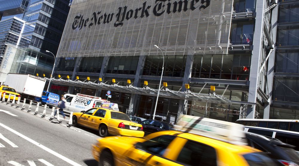 Hackere har de siste fire månedene brutt seg inn i datasystemene til New York Times. Her fra storavisens hovedkvarter på Manhattan.