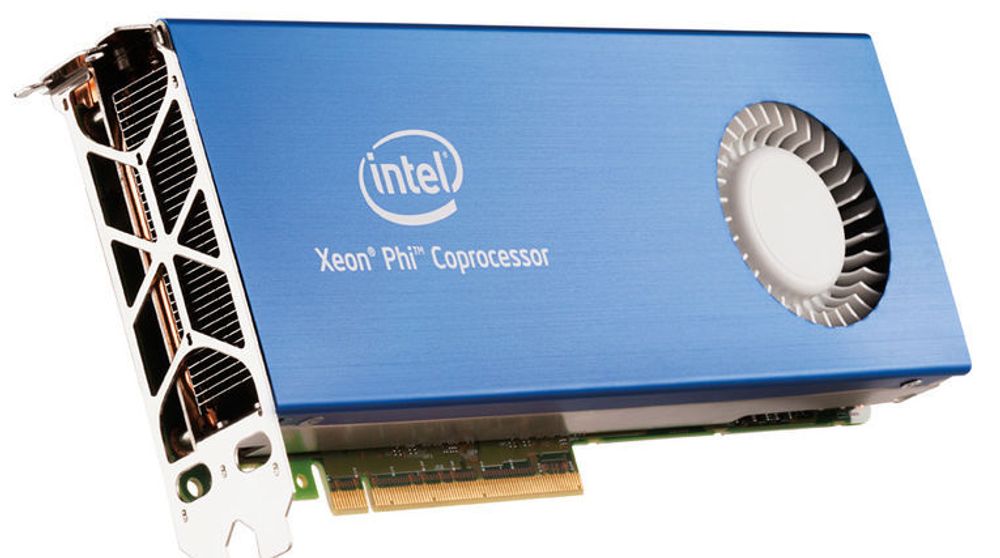 Intels Xeon Phi co-prosessor er beregnet for svært kraftige datamaskiner. Det installeres på samme måte som grafikkort, altså via PCI Express-grensesnittet.
