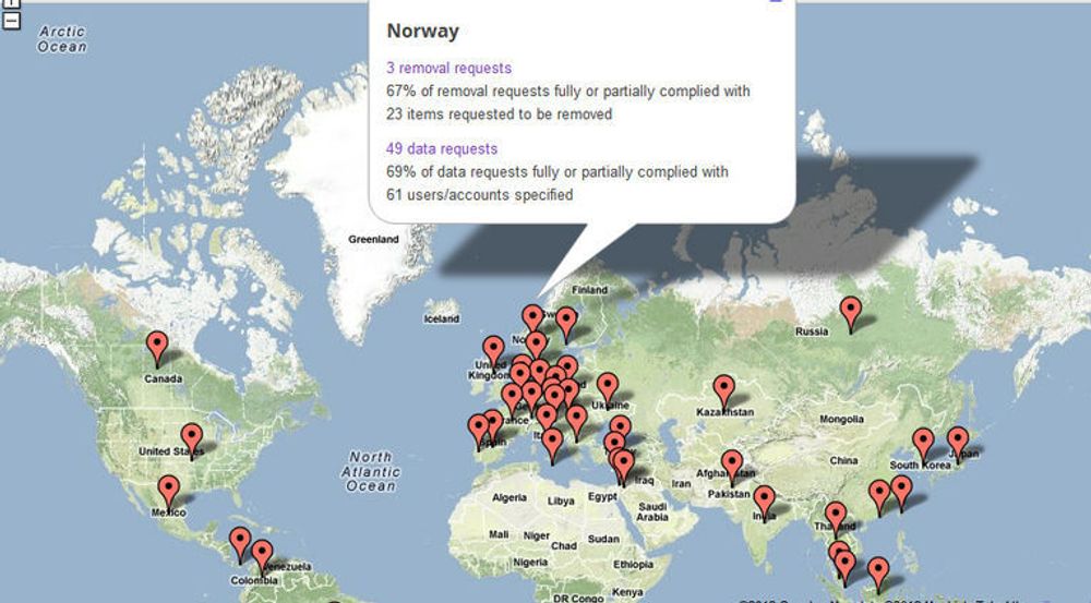 Norske myndigheter ber i blant Google om å slette innhold. Men det er antallet forespørsler om å få tilgang til brukerkontoer hos Google som økte kraftig i siste halvdel av 2011.