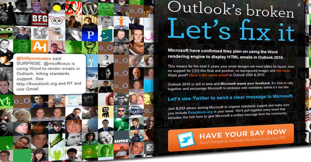 «Hør på oss, Microsoft» Tusener av brukere ber om bedre støtte for webstandarder i neste versjon av Outlook.