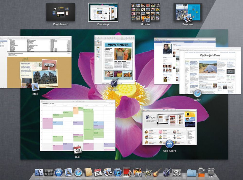Mission Control-funksjonen i Mac OS X Lion.
