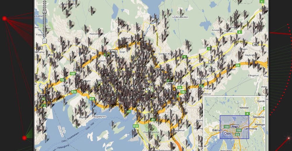 God dekning: Alle mobilmastene til Netcom og Telenor er nå kartlagt. Bildet viser utplasseringen i Oslo.