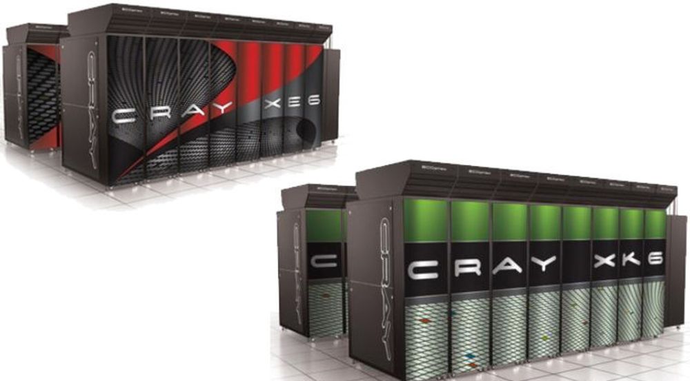 Supermaskinen Blue Waters skal bestå av over 235 kabinetter av typen Cray XE6 (øverst til venstre), med over 49.000 Opteron 6200-prosessorer, og 30 kabinetter av typen Cray XK6, med over 3000 Nvidia Tesla grafikkprosessorer.