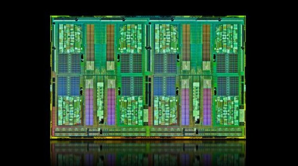 Innmaten i AMD 16-kjernede prosessor i Opteron 6200-serien.