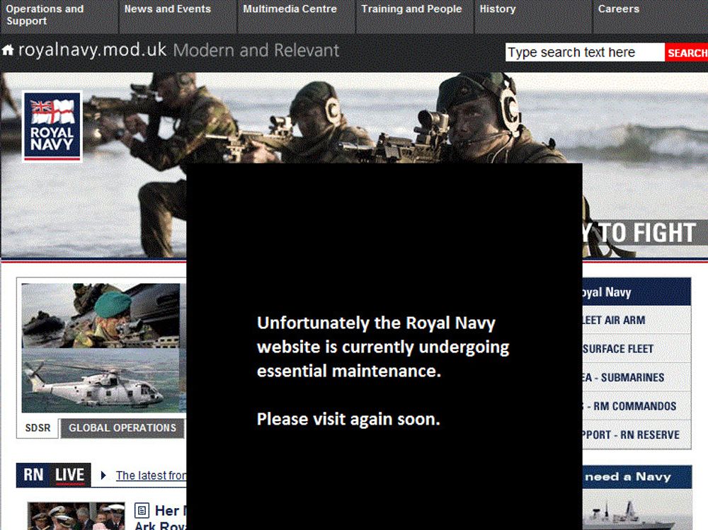 Flere døgn etter hackingen, er nettstedet til Royal Navy fortsatt nede.