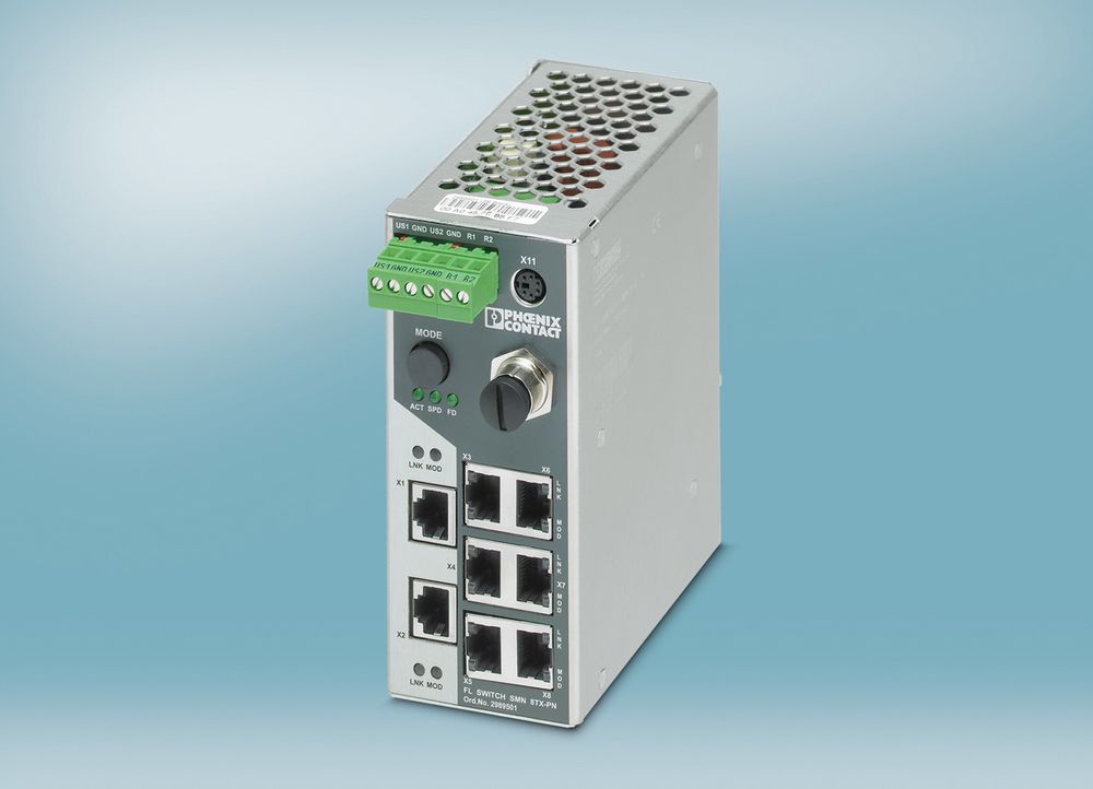 Smal Profinet/Ethernet/IP-switch byr på automatiske topologigjenkjennelse (LLDP) og redundansmekanismen MRP.