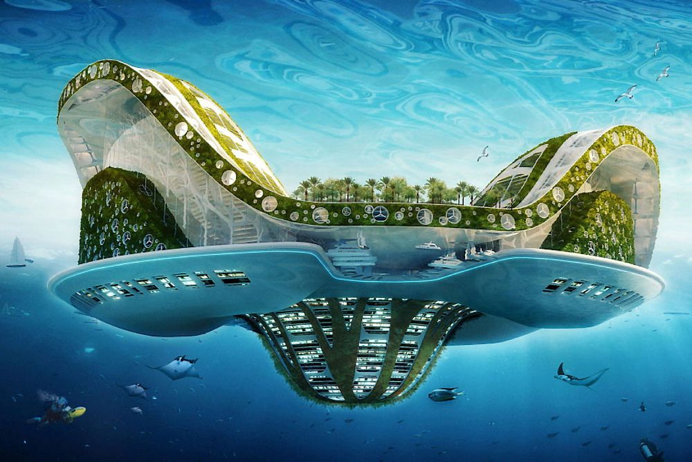 Den kunstig øya Lilypad er designet for å huse 50.000 klimaflyktninger fra stigende havnivå. 