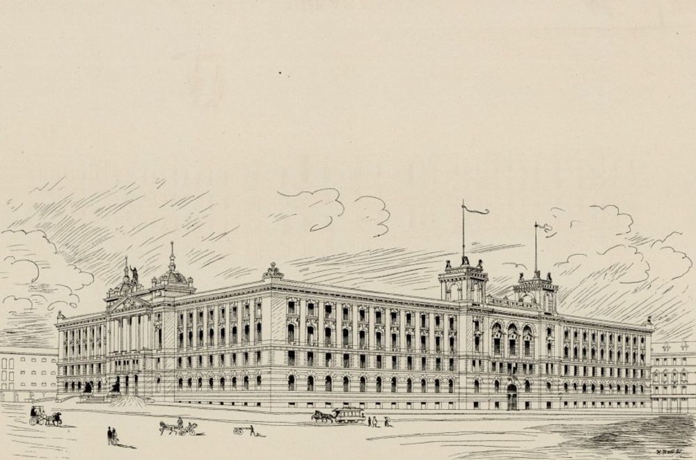 Forslag nummer to til utforming av regjeringskvartal i 1891.  