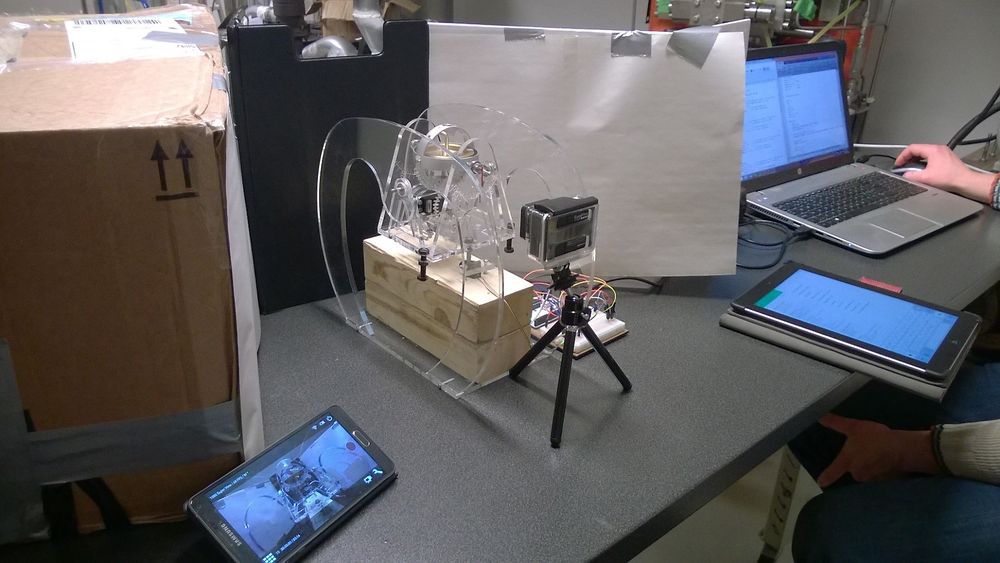 Viser eksperimentoppsett hvor reelt stabiliseringsmoment ble målt. Dette ble senere sammenlignet med teoretisk stabiliseringsmoment.  