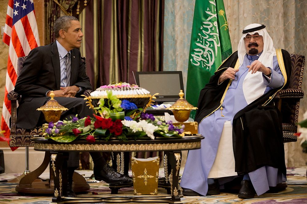  Møte: USAs president Barack Obama møtte her avdøde kong Abdullah i mars 2014. Saudi-Arabia er en viktig alliert av amerikanerne. 