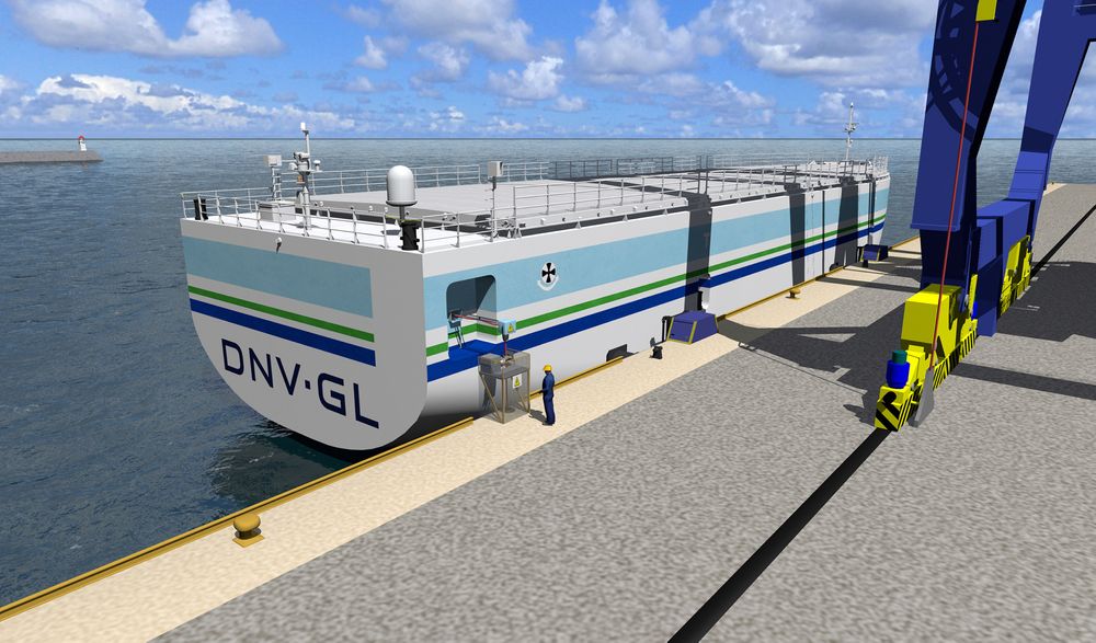 DNV GLs konsept Revolt, et elektrisk og ubemannet containerskip for kystfrakt, ble presentert i fjor.