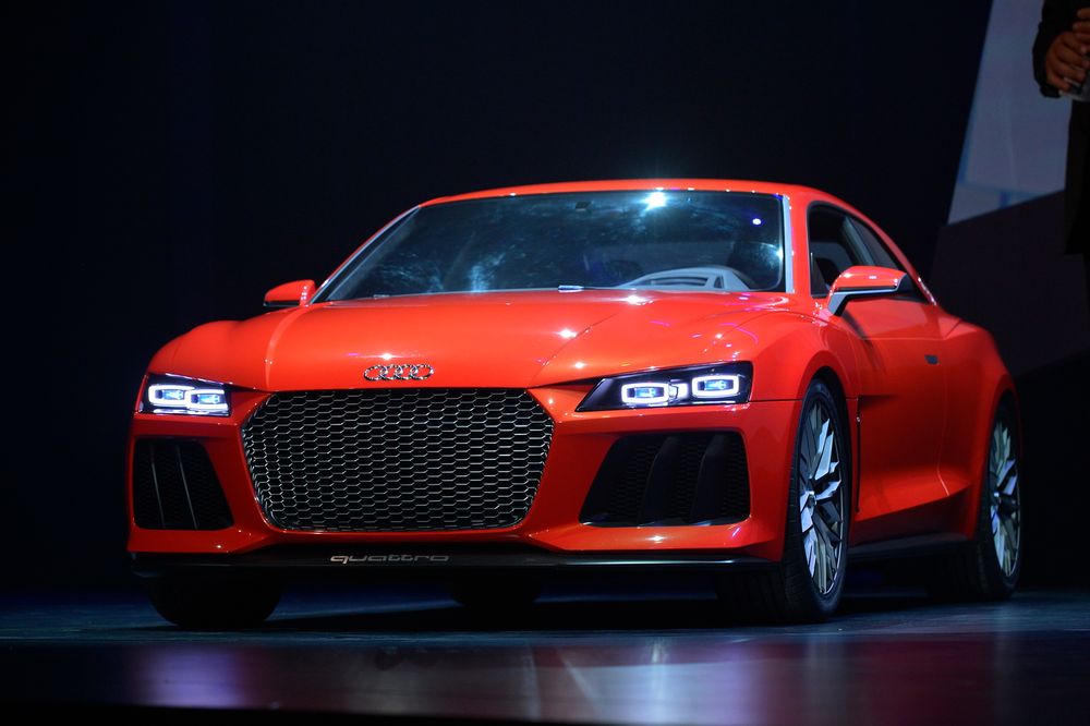 Audis Sport Quattro Laserlight, utstyrt med laserlys, bli vist frem i forkant av årets CES-messe i Las Vegas.