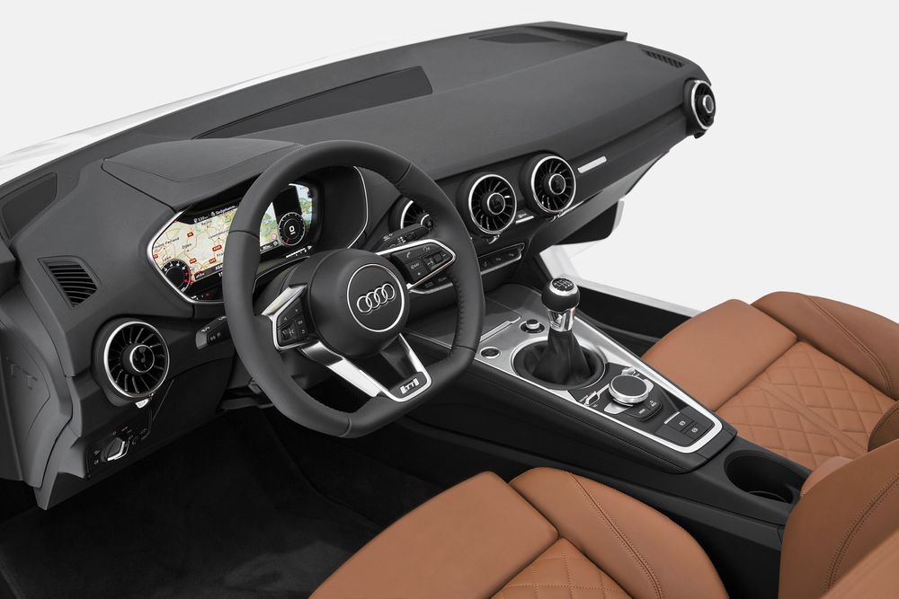 Snart: Interiør fra Audi TT vist på CES 2014, her er det mye tradisjonelle plastmaterialer. Snart kommer plasten til å bli erstattet av biokompositter med fibre fra tre, hamp og bomull. 