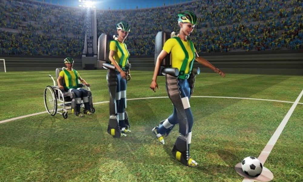   Slik ser forskerne i Walk Again Project for seg at avsparket under årets fotball-VM i Brasil vil gå for seg.