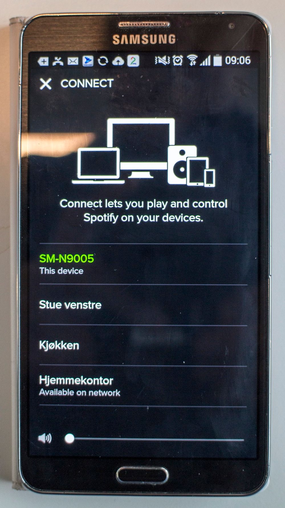 Direkte: Et tett samarbeid med Spotify har gjort det mulig å bruke Samsungs Multiroom direkte fra Spotifys Connnectapp. 