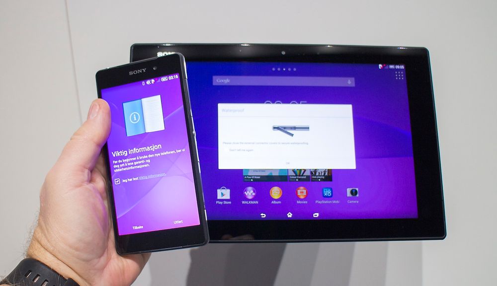 Z2-er: Både nye Xperia Z2 og  Xperia Z2 Tablet er blitt tynnere, lettere og har fått bedre skjerm.  