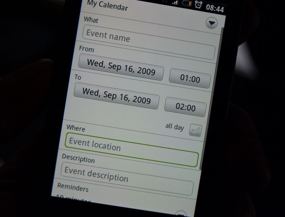 HTC Hero Kalenderoppføring