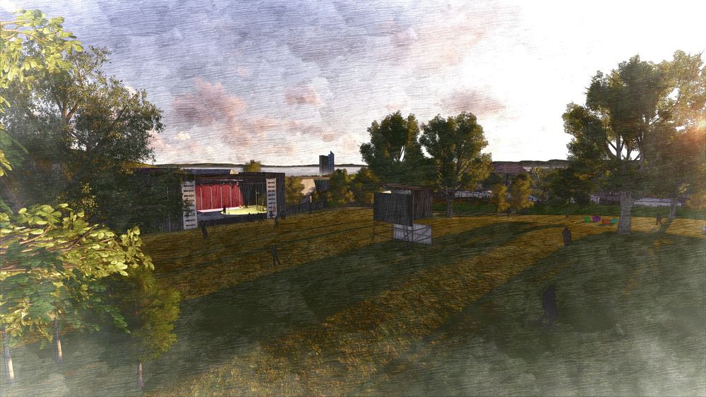 3D tegning modell av hvordan Øyafestivalen kan bli på Tøyen. Illustrasjonen er fra februar 2014, sommeren 2014 blir første gang Øyafestivalen arrangeres på Tøyen.