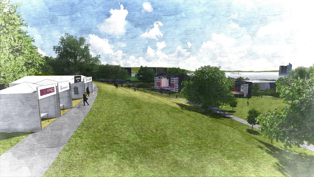 3D tegning modell av hvordan Øyafestivalen kan bli på Tøyen. Illustrasjonen er fra februar 2014, sommeren 2014 blir første gang Øyafestivalen arrangeres på Tøyen.