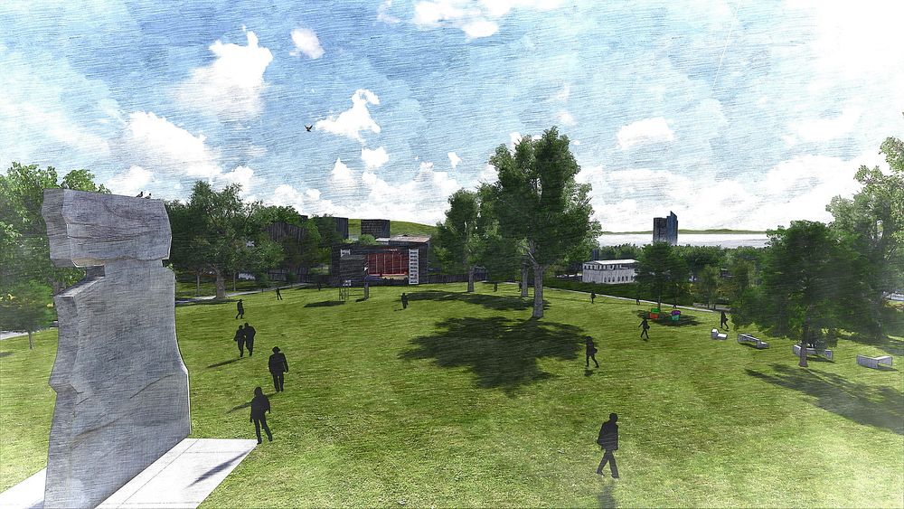 3D tegning modell av hvordan Øyafestivalen kan bli på Tøyen. Illustrasjonen er fra februar 2014, sommeren 2014 blir første gang Øyafestivalen arrangeres på Tøyen.