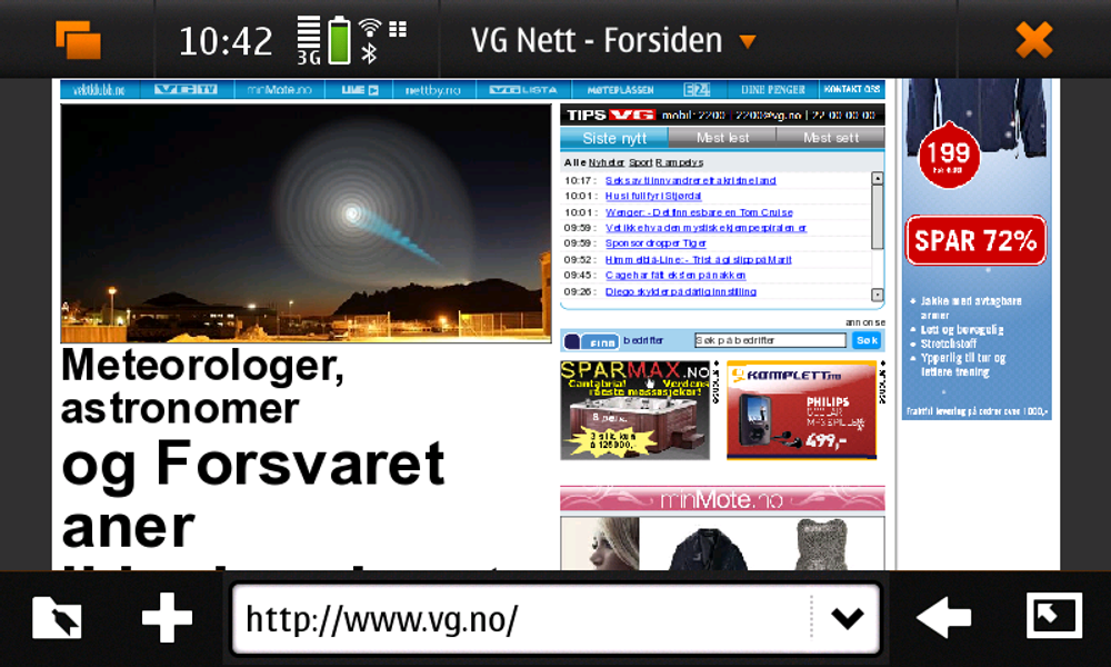 Her ser du VG.no på N900.