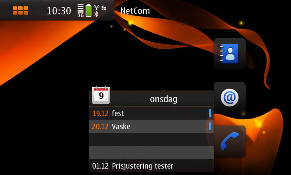 Startskjermen til N900.