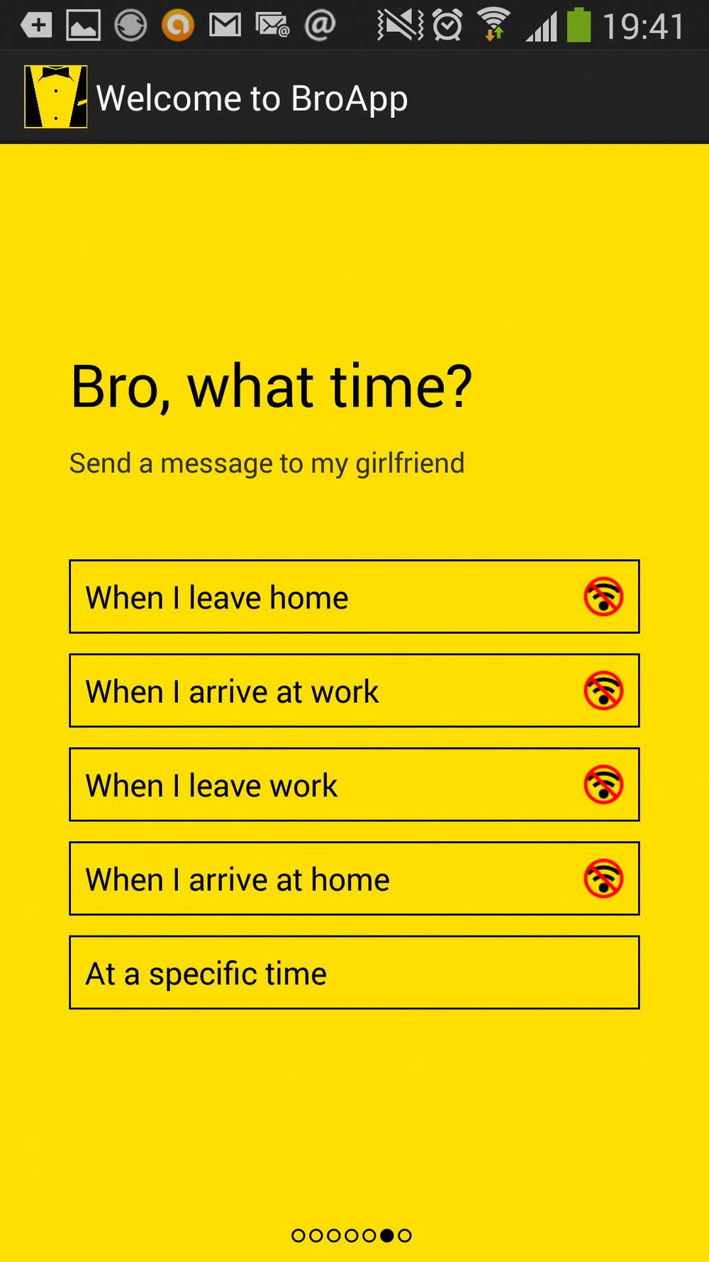 Du kan velge automatisere tekstmeldinger når du forlater eller ankommer jobb eller hjemme. Du kan også sende ut på spesifikke tidspunkter.