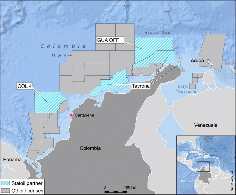 Statoil er tildelt og har kjøpt seg inn i lisenser offshore Colombia.