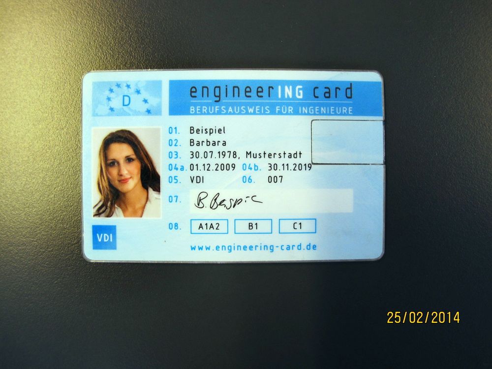 Engineering card: Eksempel på ingeniørsertifikatet utstedt av Feani – som skal kvalifisere kortholderen til jobb i hele Europa.