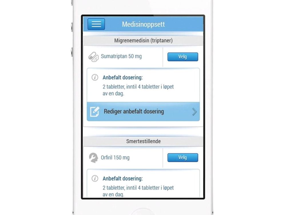 Med hodepinedagbok-appen kan man registrere mønsteret på hodepinen, og lage eget medisinoppsett.