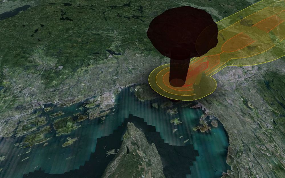 Visualiseringen av en 15 kilotonns atomvåpen som blir sluppet over Oslo.