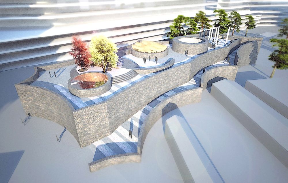 Arkitekttegnet: Mårtensdal skal bygges like ved et nytt kontorbygg i et tettbebygd område, og stasjonen blir derfor plassert under jorden. 
