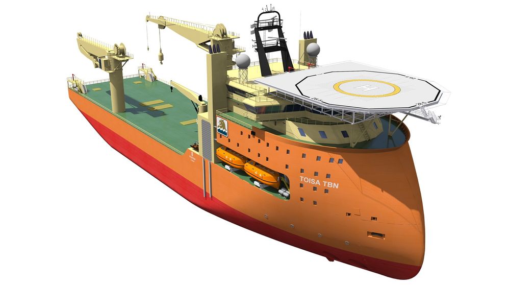 Tungløft: Den store krana kan svinges 360 grader og løfte opp til 900 tonn og brukes ned til 3.500 meter. Skipet kan gjøres om til rørleggingsfartøy. 