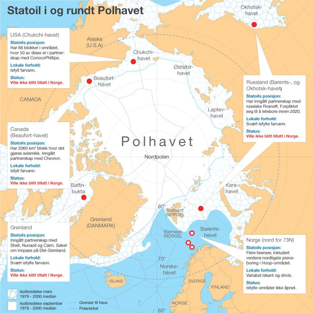 Greenpeace har laget et kart som viser iskanten og hvor Statoil har planer om virksomhet. 