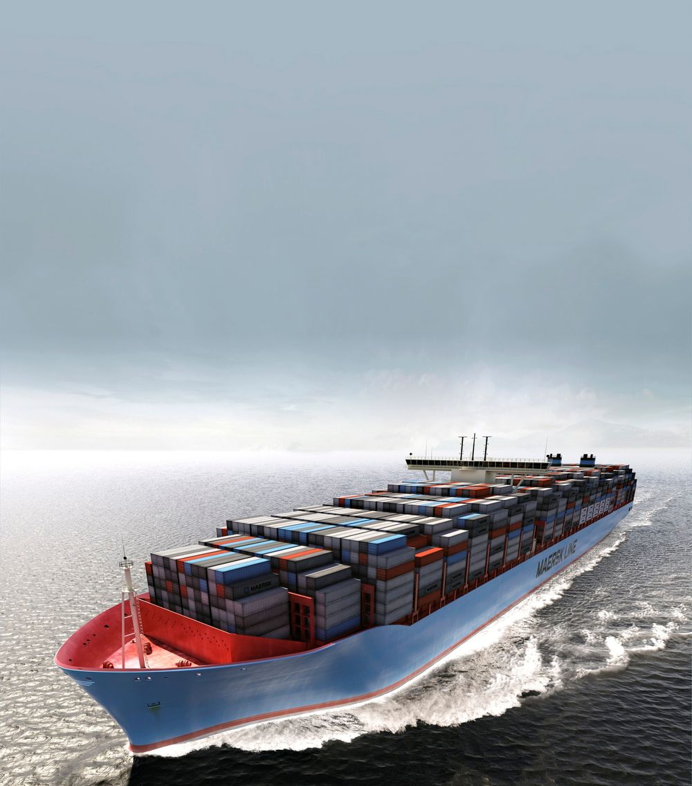Alle monner drar:  Til sommeren kommer det første Maersk trippel E-skipet i rute. Det er mye mer energieffektivt enn tidligere design. Nye slike skritt tas i tillegg til endring av drivstofftype som gjør at skipsflåten i 2050 er mer miljøvennlig. 