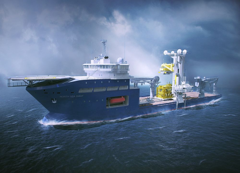 Spesialarrangementet som skal svinge modulene over skipssiden og senke dem kontrollert ned bygges nå på North Sea Giant i Danmark.