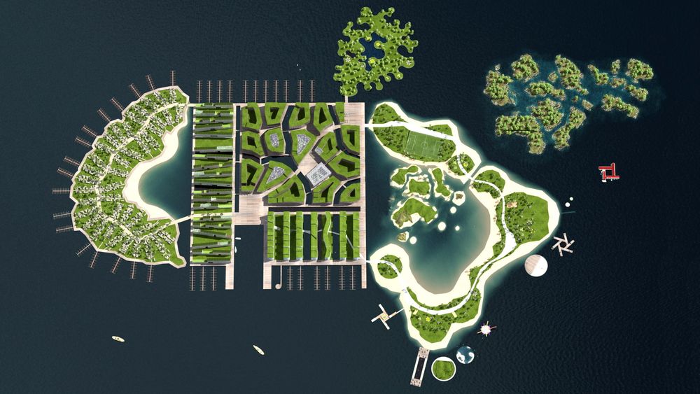 Jensen & Skodvins øy skiller seg markant fra Link Landskaps Østerøy, ved at den skal være urban.