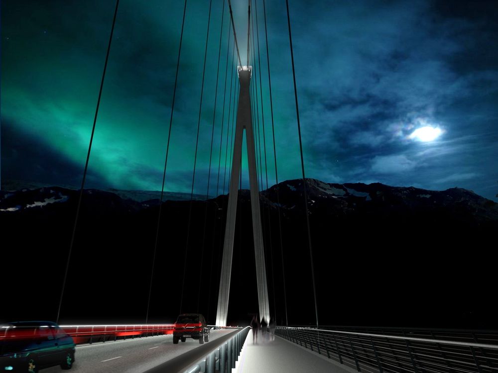 NORDLAND BY NIGHT: Hålogalandsbrua skal ligge omtrent 2,5 kilometer fra Narvik sentrum.