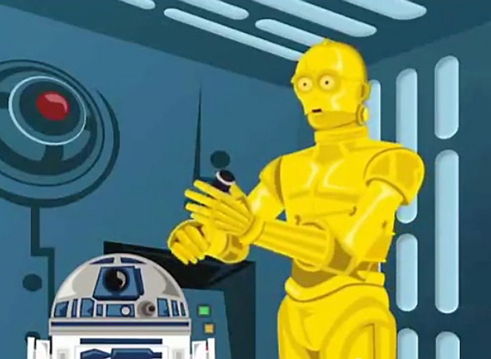 ROBOTVENNER: Robotene R2D2 og C2PO dukker opp i utalllige varianter og skikkelser i denne filmen som med rette kan kalles en original remake.