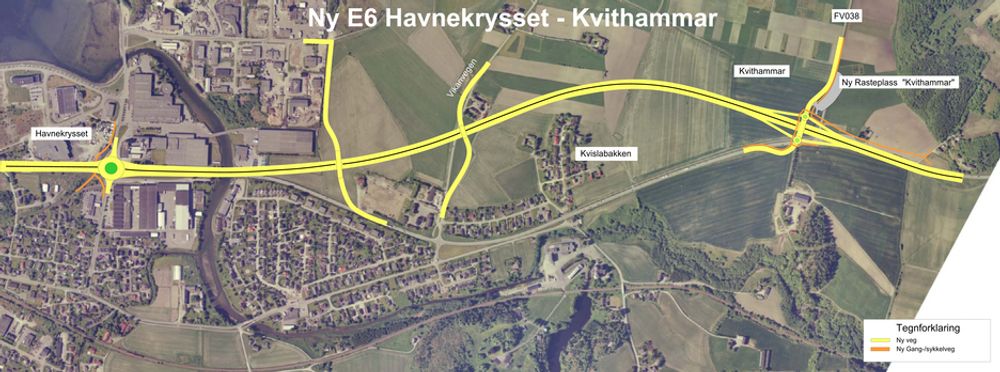 NY VEI: Kartet viser hvor den nye parsellen skal gå, med fire felt.