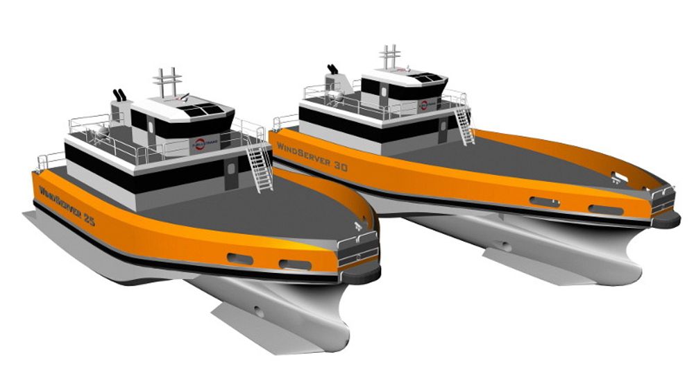 Fjellstrand har bygget flere vindserviceskip med skrogvinger for økt stabiltet, fart og minske motstand.