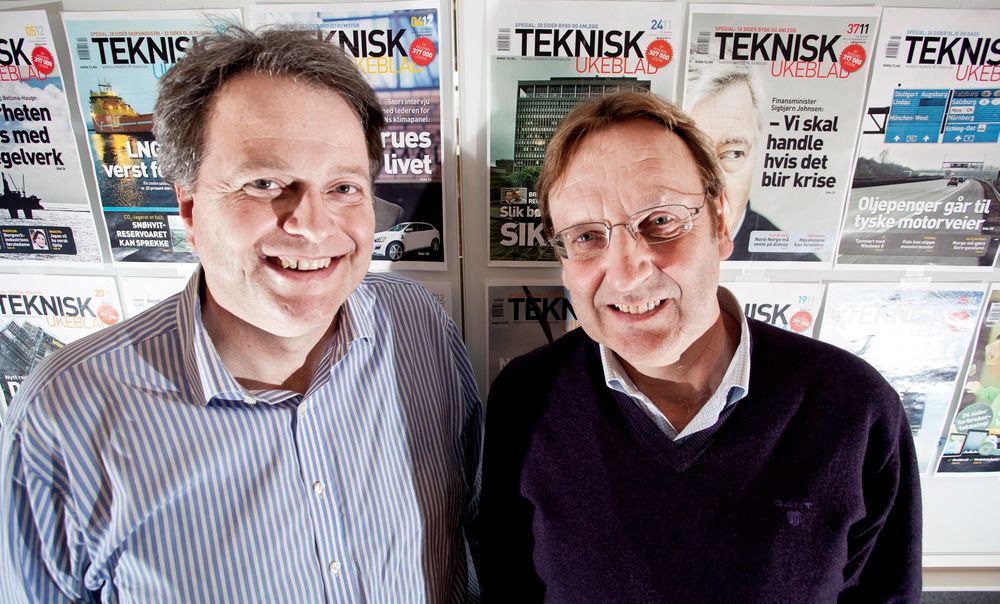ØKER: Administrerende direktør Jan M. Moberg (t.v.) og ansvarlig redaktør Tormod Haugstad er strålende fornøyd med de nye lesertallene for Teknisk Ukeblad.