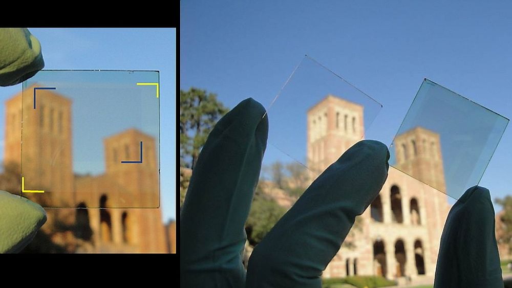 GJENNOMSIKTIG: Forskere ved UCLA har utviklet transparente solceller som kan integreres i vindusglass. FOTO: UCLA